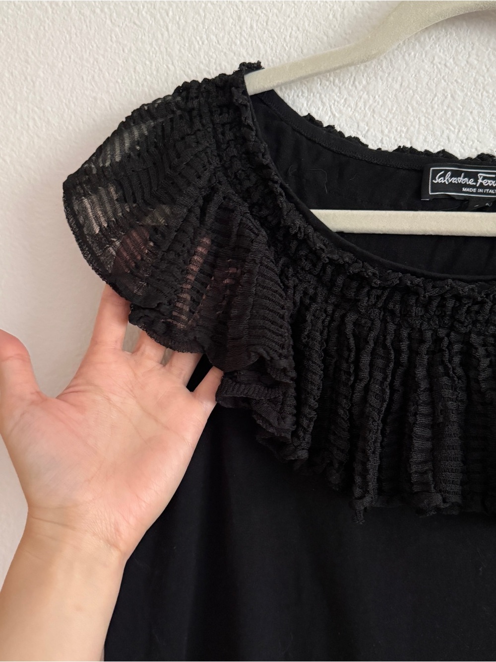 Salvatore Ferragamo Black Ruffle-Trim Sleeveless Top